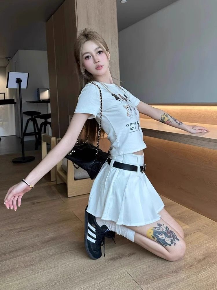 【1*1纯棉 常规款】印花正肩常规短袖 高弹力新款夏季修身显