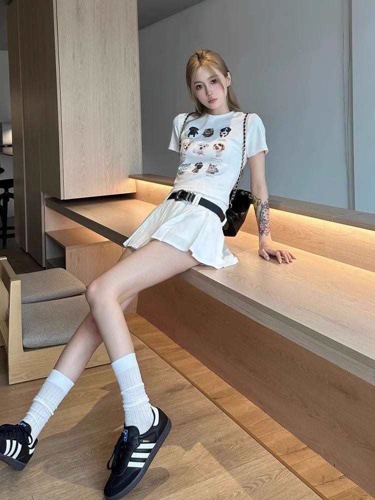 【1*1纯棉 常规款】印花正肩常规短袖 高弹力新款夏季修身显