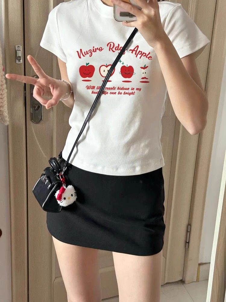 【1*1纯棉 常规款】印花正肩常规短袖 高弹力新款夏季修身显