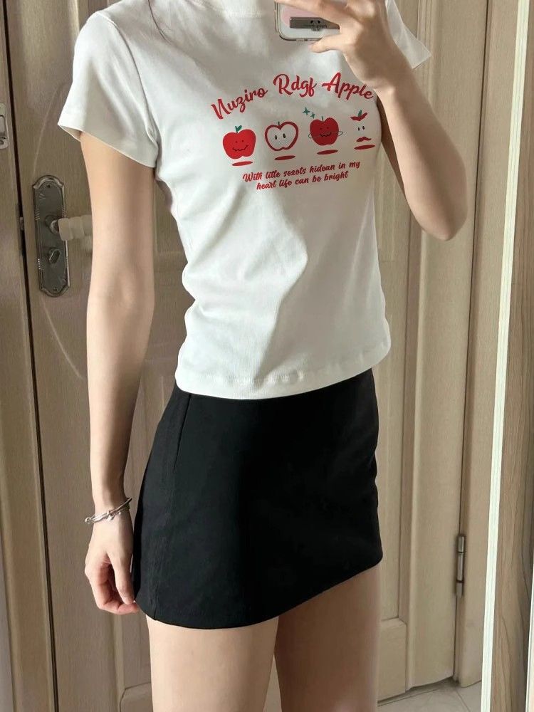 【1*1纯棉 常规款】印花正肩常规短袖 高弹力新款夏季修身显