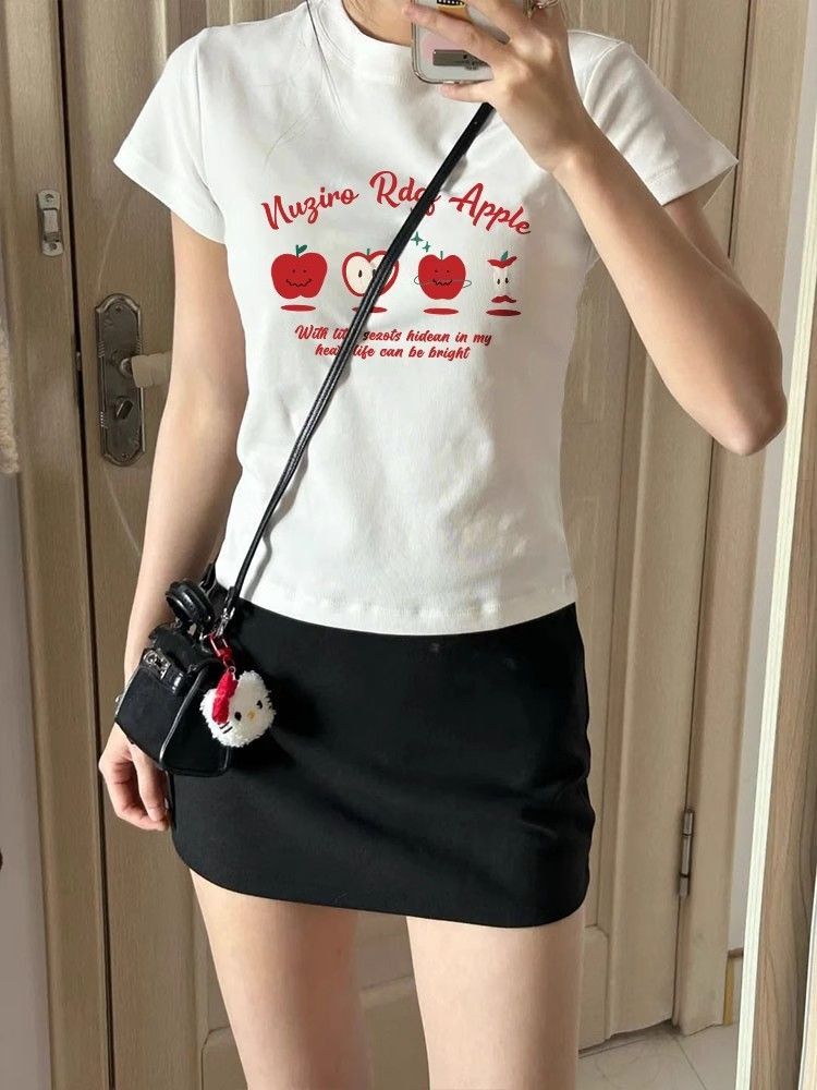 【1*1纯棉 常规款】印花正肩常规短袖 高弹力新款夏季修身显