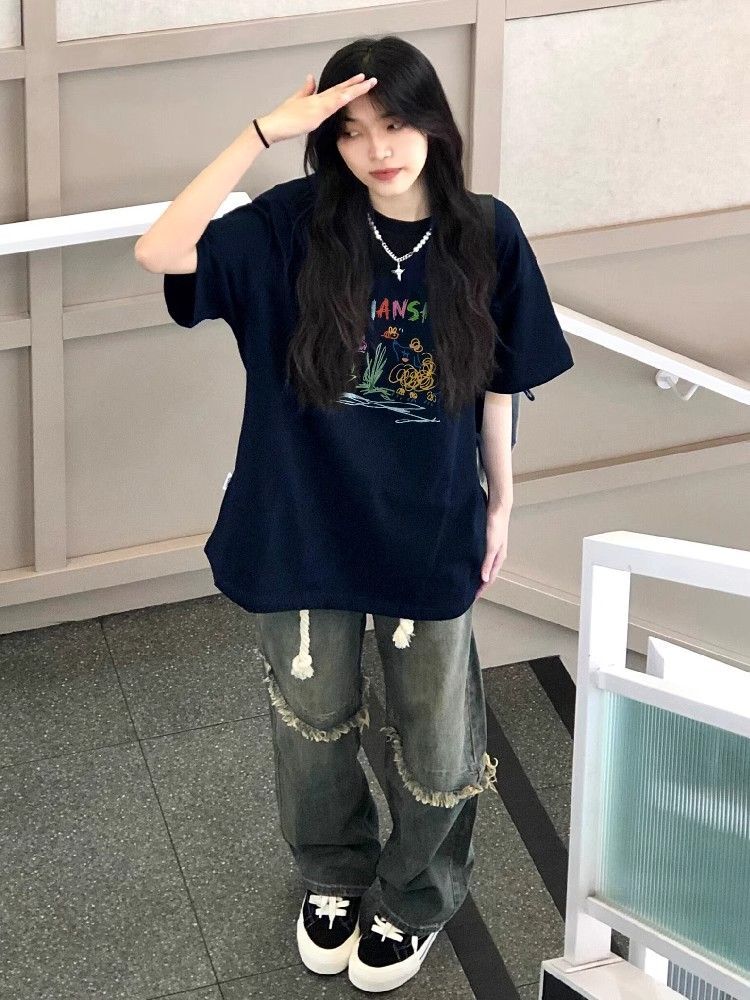 高品质纯棉200克精梳紧密100%棉宽松短袖t恤女