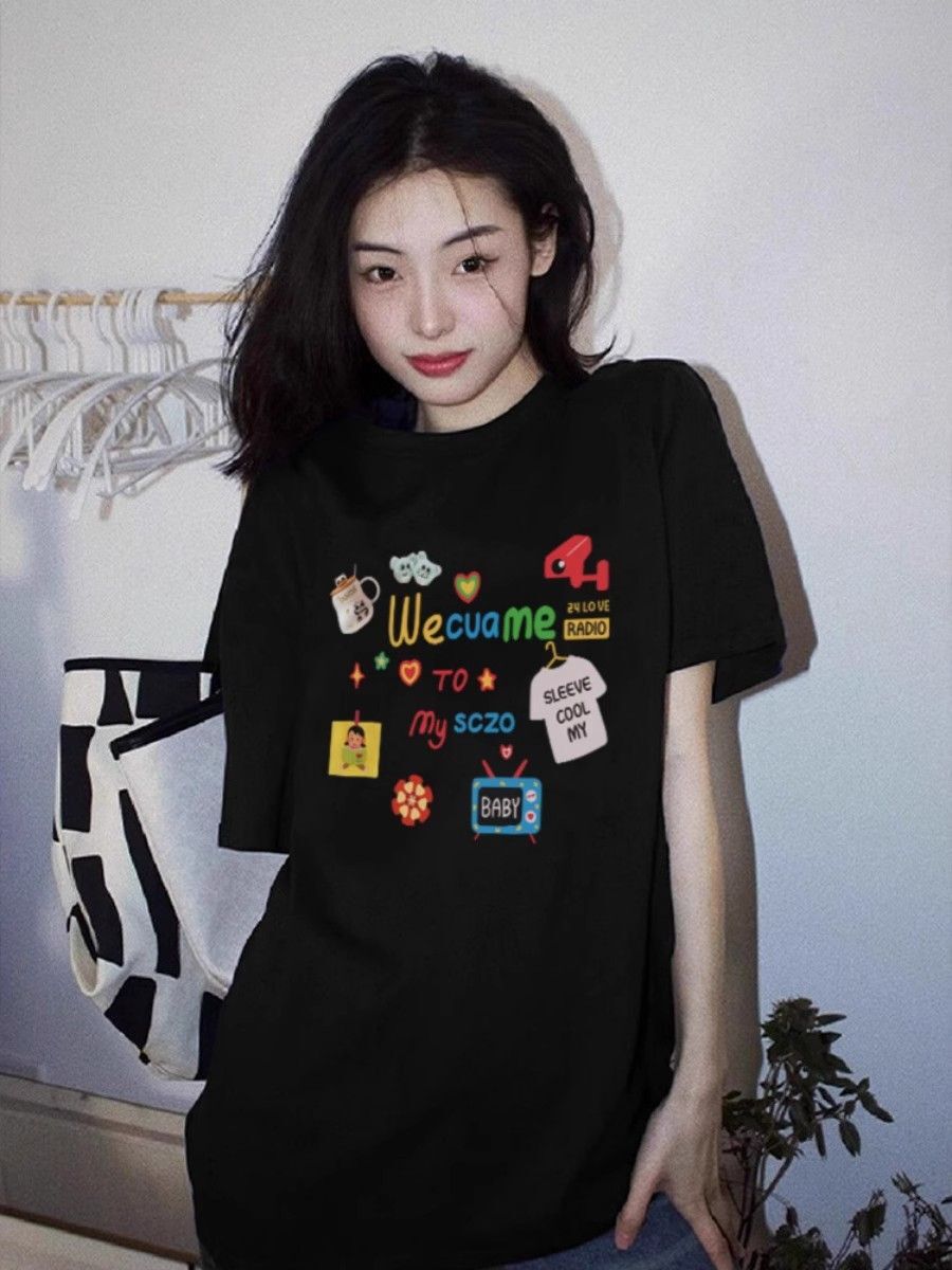 高品质纯棉200克精梳紧密100%棉宽松短袖t恤女