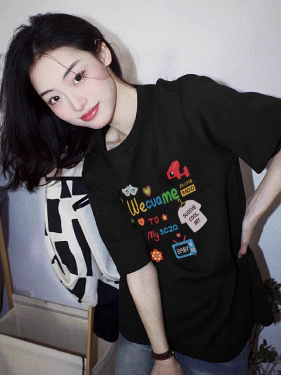 高品质纯棉200克精梳紧密100%棉宽松短袖t恤女