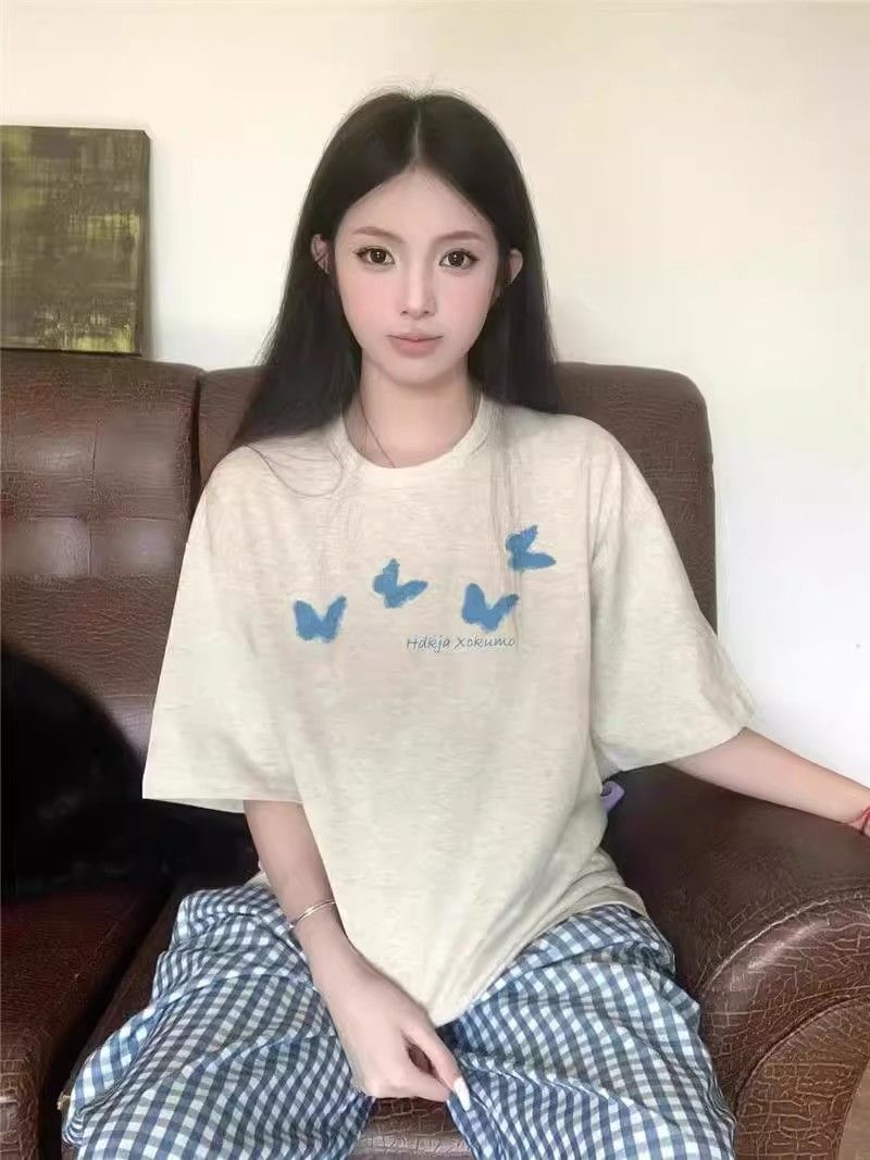 高品质纯棉200克精梳紧密100%棉宽松短袖t恤女