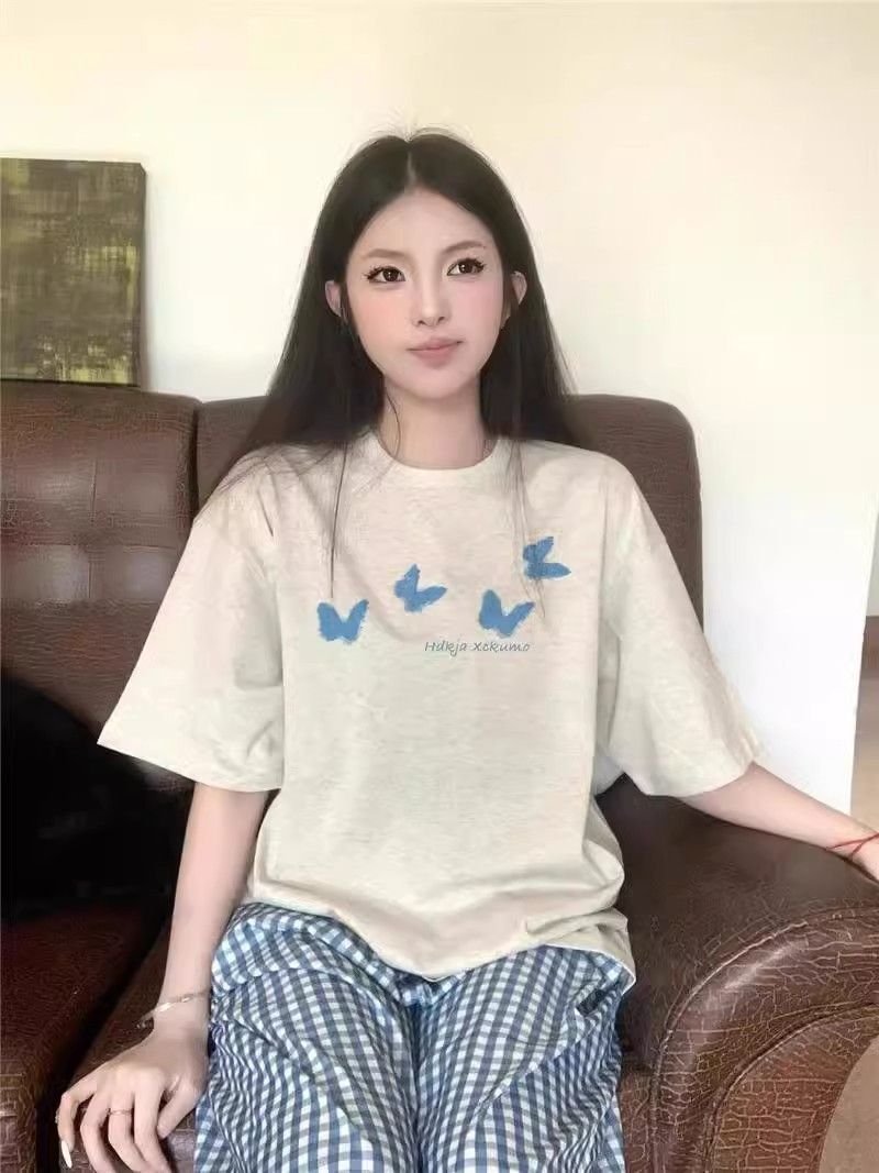 高品质纯棉200克精梳紧密100%棉宽松短袖t恤女