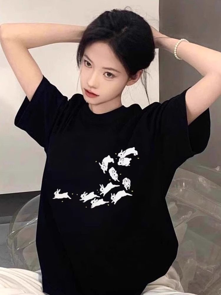 高品质纯棉200克精梳紧密100%棉宽松短袖t恤女 高品质纯棉200克精梳紧密100%棉宽松短袖t恤女