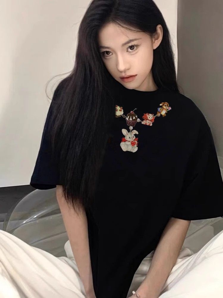 高品质纯棉200克精梳紧密100%棉宽松短袖t恤女 高品质纯棉200克精梳紧密100%棉宽松短袖t恤女