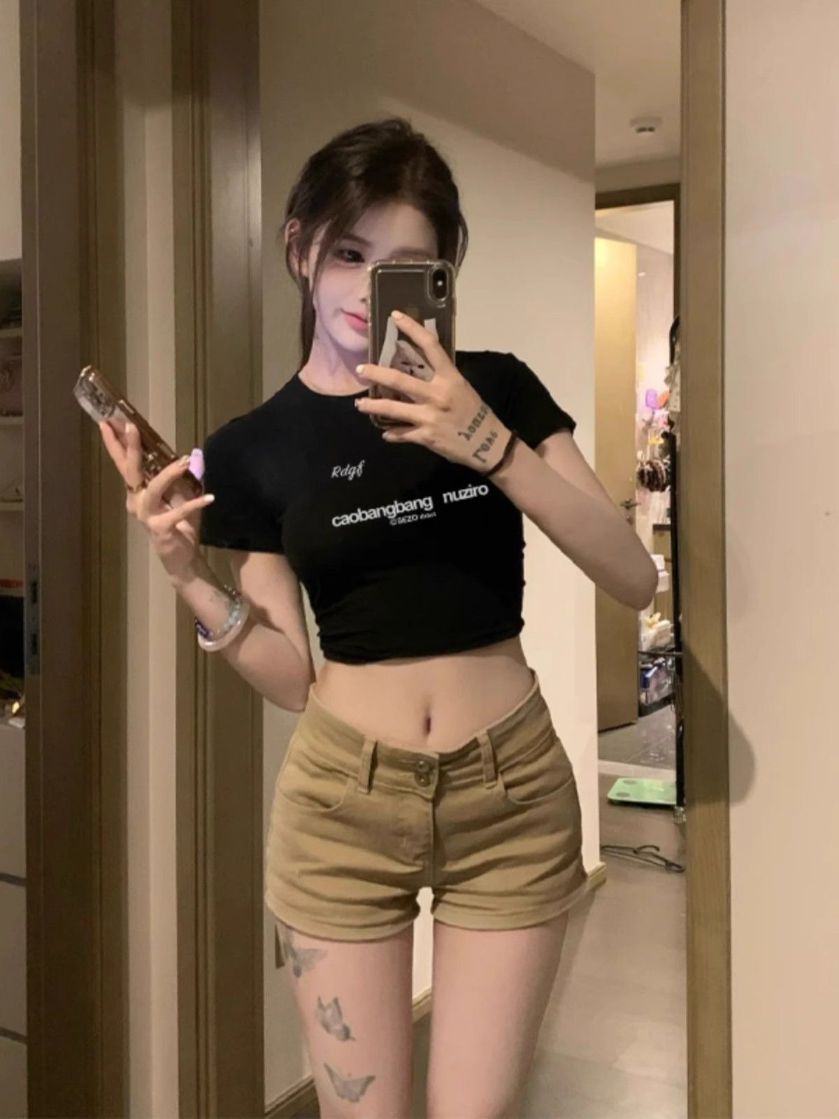 1*1纯棉 高弹力新款夏季短袖短款搭配高腰裤修身显瘦洋气上衣