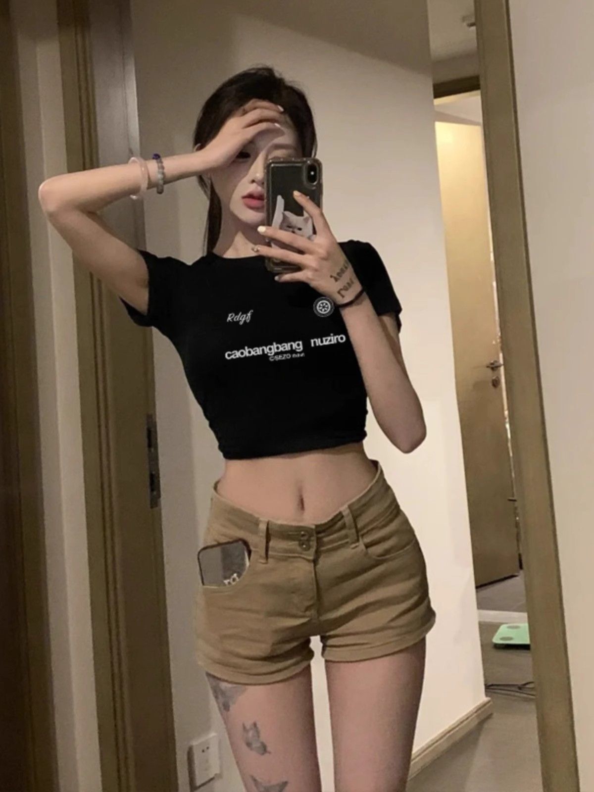 1*1纯棉 高弹力新款夏季短袖短款搭配高腰裤修身显瘦洋气上衣