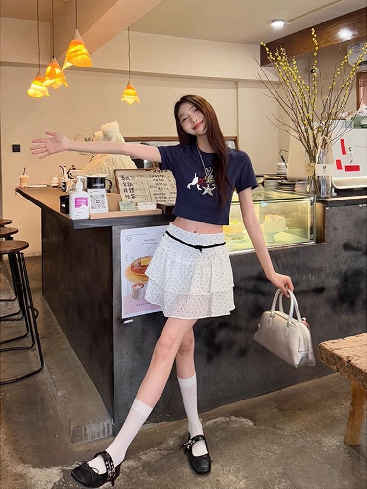 1*1纯棉 高弹力新款夏季短袖短款搭配高腰裤修身显瘦洋气上衣