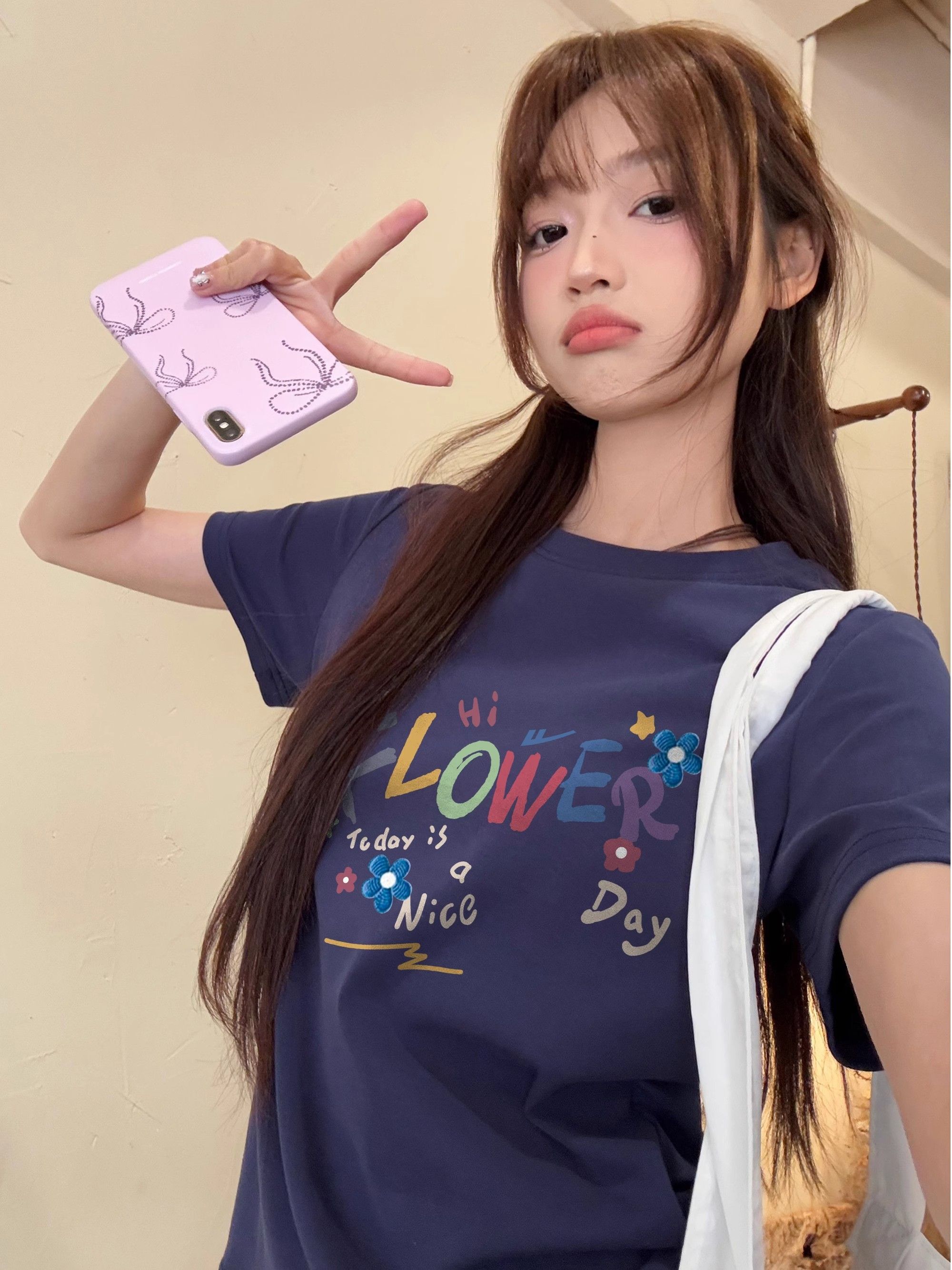 【1*1纯棉 常规款】印花正肩常规短袖 高弹力新款夏季修身显