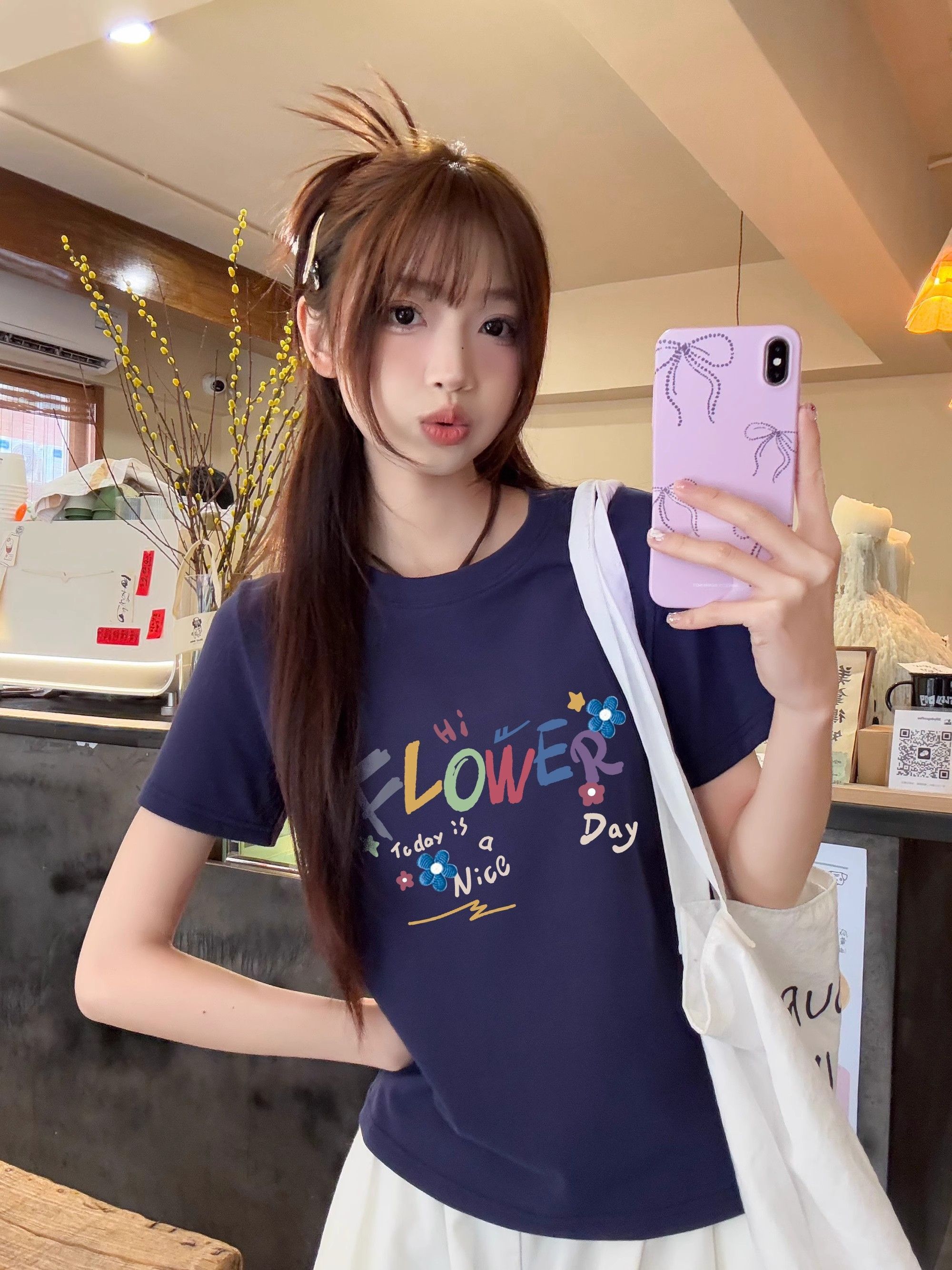 【1*1纯棉 常规款】印花正肩常规短袖 高弹力新款夏季修身显