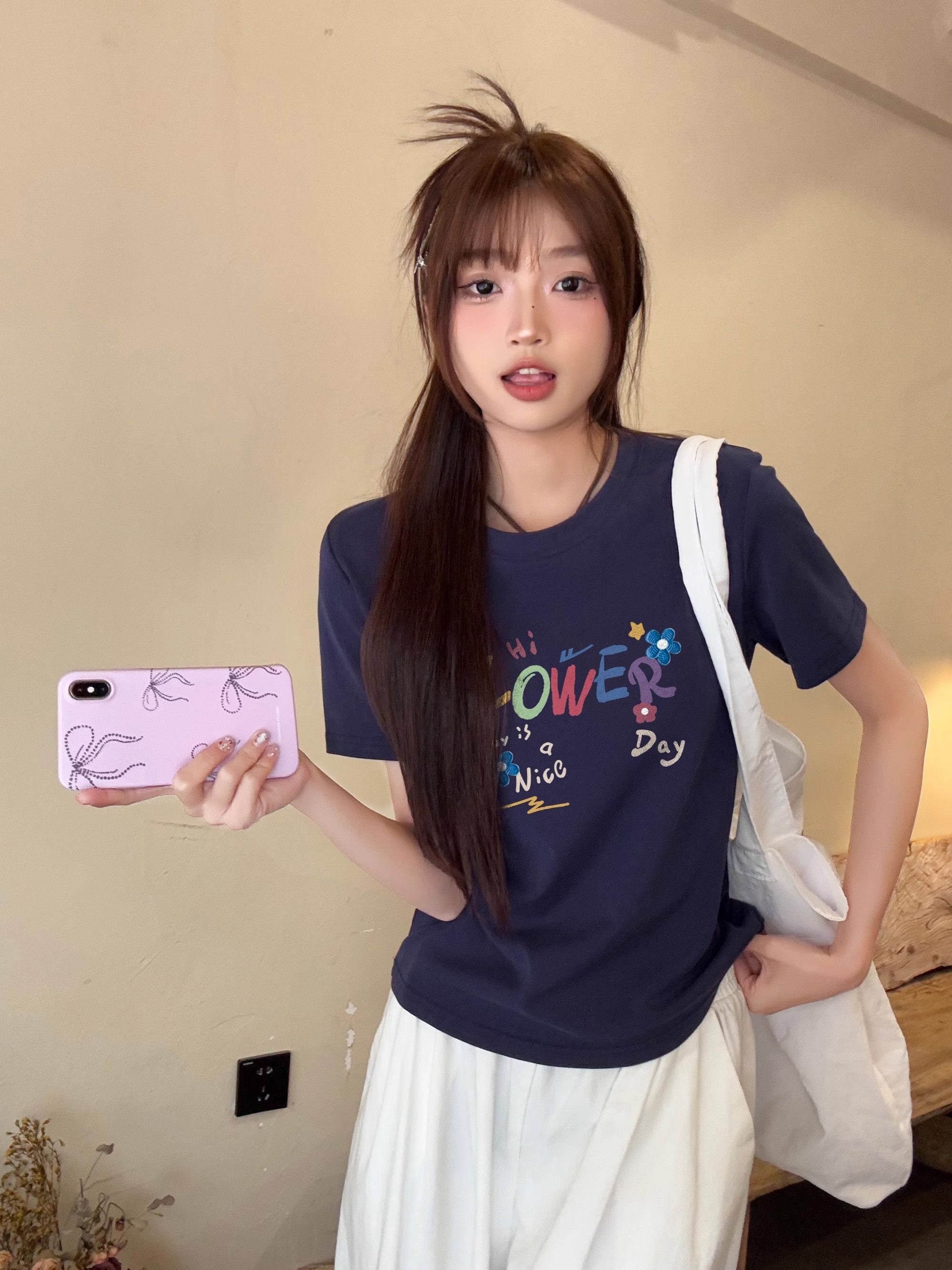 【1*1纯棉 常规款】印花正肩常规短袖 高弹力新款夏季修身显