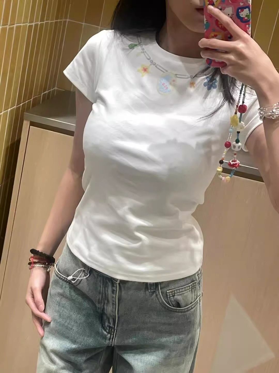 【1*1纯棉 常规款】印花正肩常规短袖 高弹力新款夏季修身显