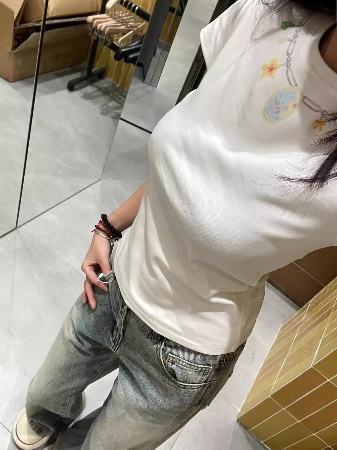 【1*1纯棉 常规款】印花正肩常规短袖 高弹力新款夏季修身显