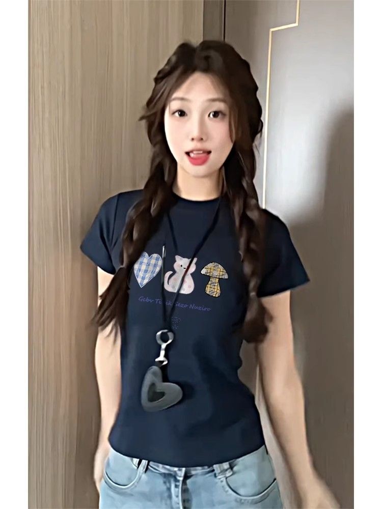 【1*1纯棉 常规款】印花正肩常规短袖 高弹力新款夏季修身显