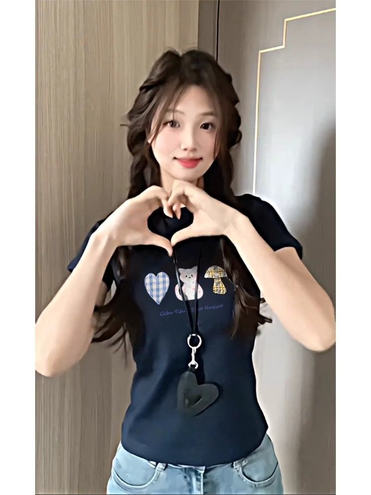 【1*1纯棉 常规款】印花正肩常规短袖 高弹力新款夏季修身显