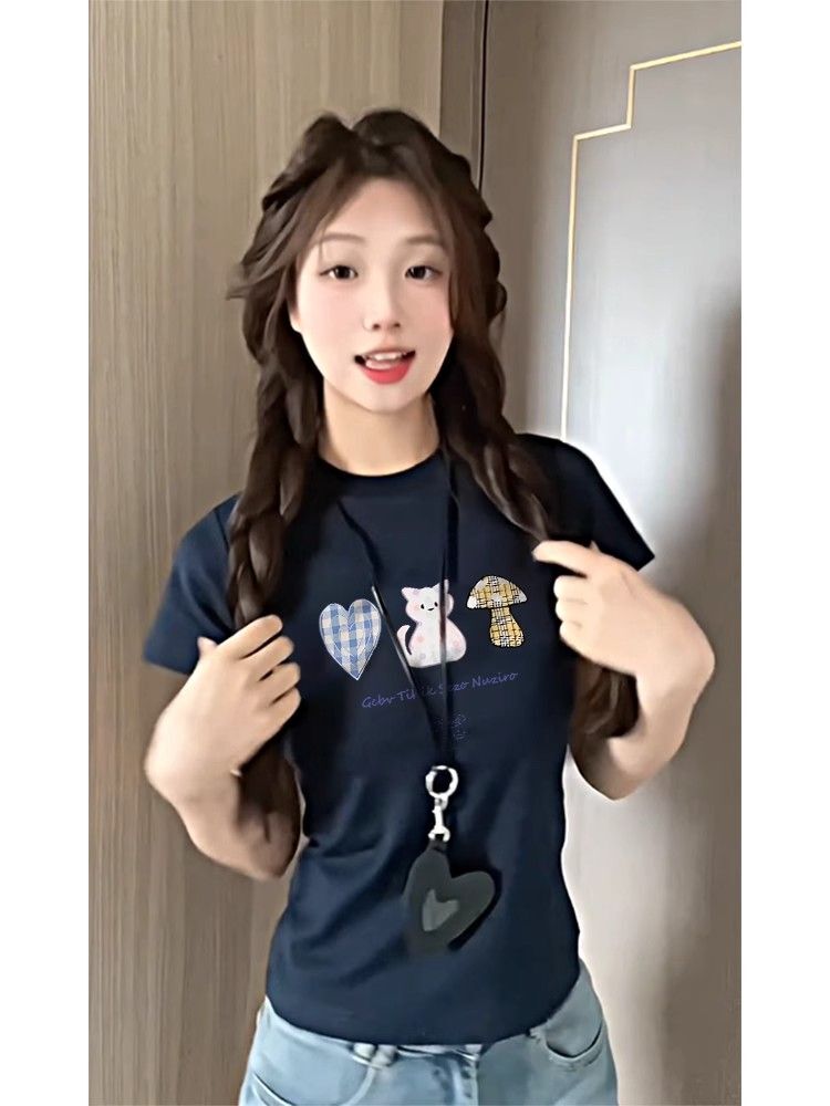 【1*1纯棉 常规款】印花正肩常规短袖 高弹力新款夏季修身显