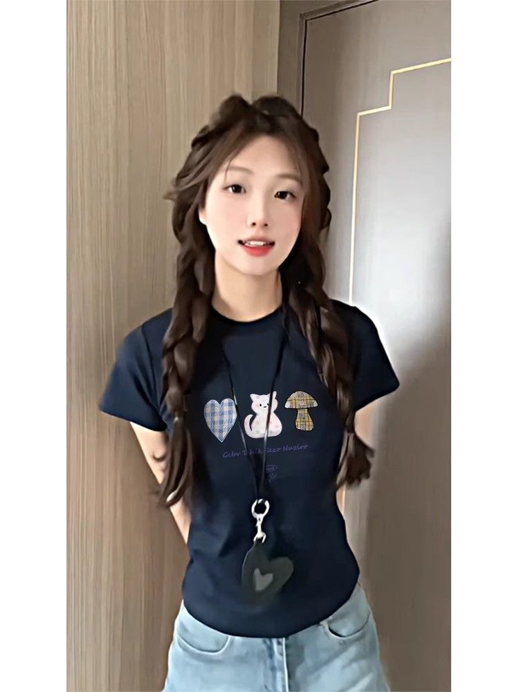 【1*1纯棉 常规款】印花正肩常规短袖 高弹力新款夏季修身显