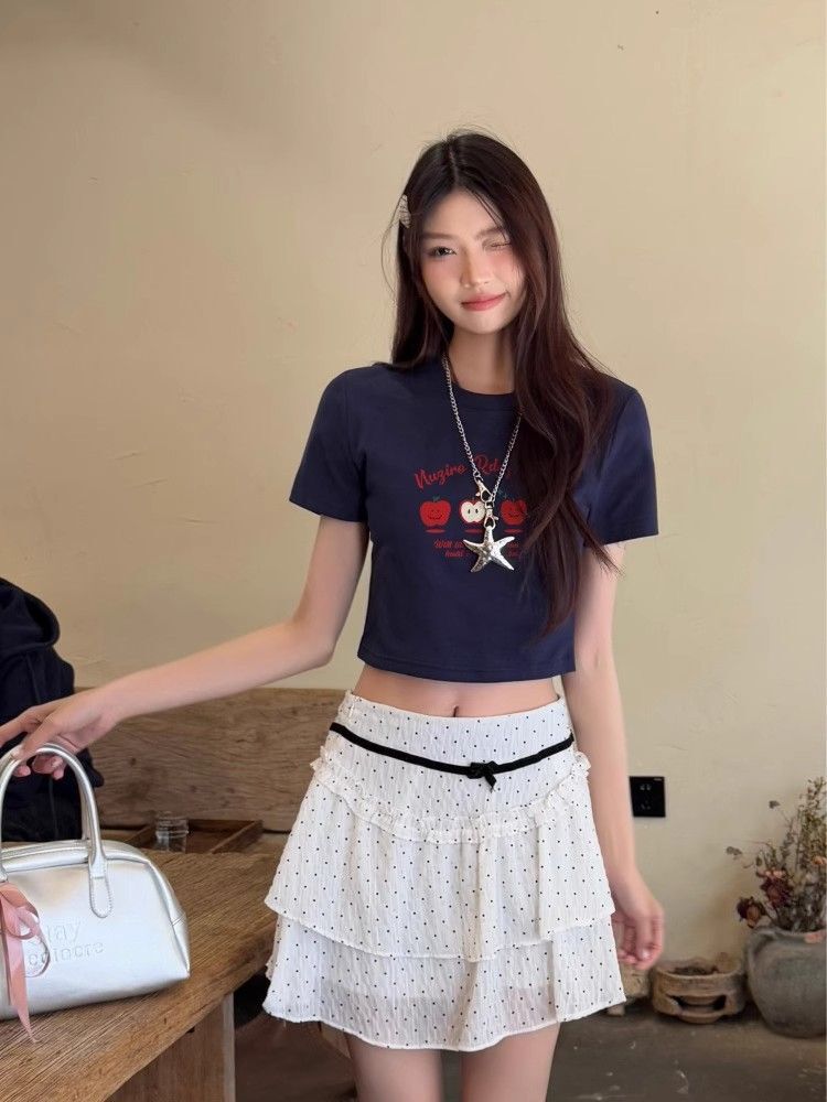 1*1纯棉 高弹力新款夏季短袖短款搭配高腰裤修身显瘦洋气上衣