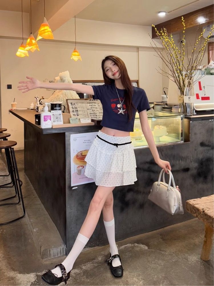 1*1纯棉 高弹力新款夏季短袖短款搭配高腰裤修身显瘦洋气上衣