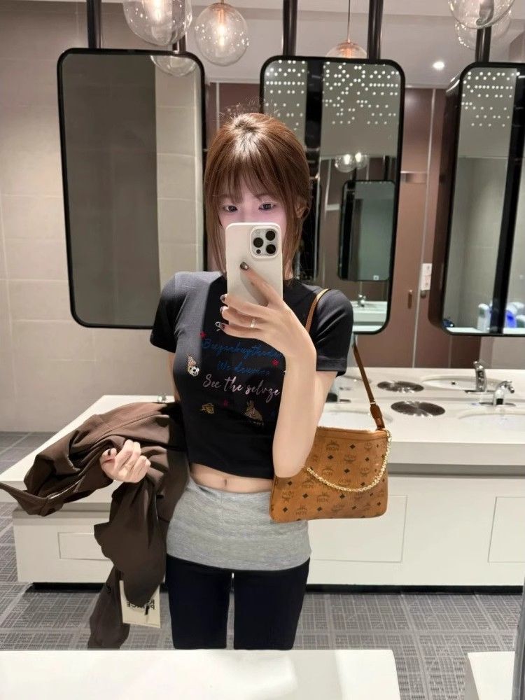 1*1纯棉 高弹力新款夏季短袖短款搭配高腰裤修身显瘦洋气上衣 1*1纯棉 高弹力新款夏季短袖短款搭配高腰裤修身显瘦洋气上衣