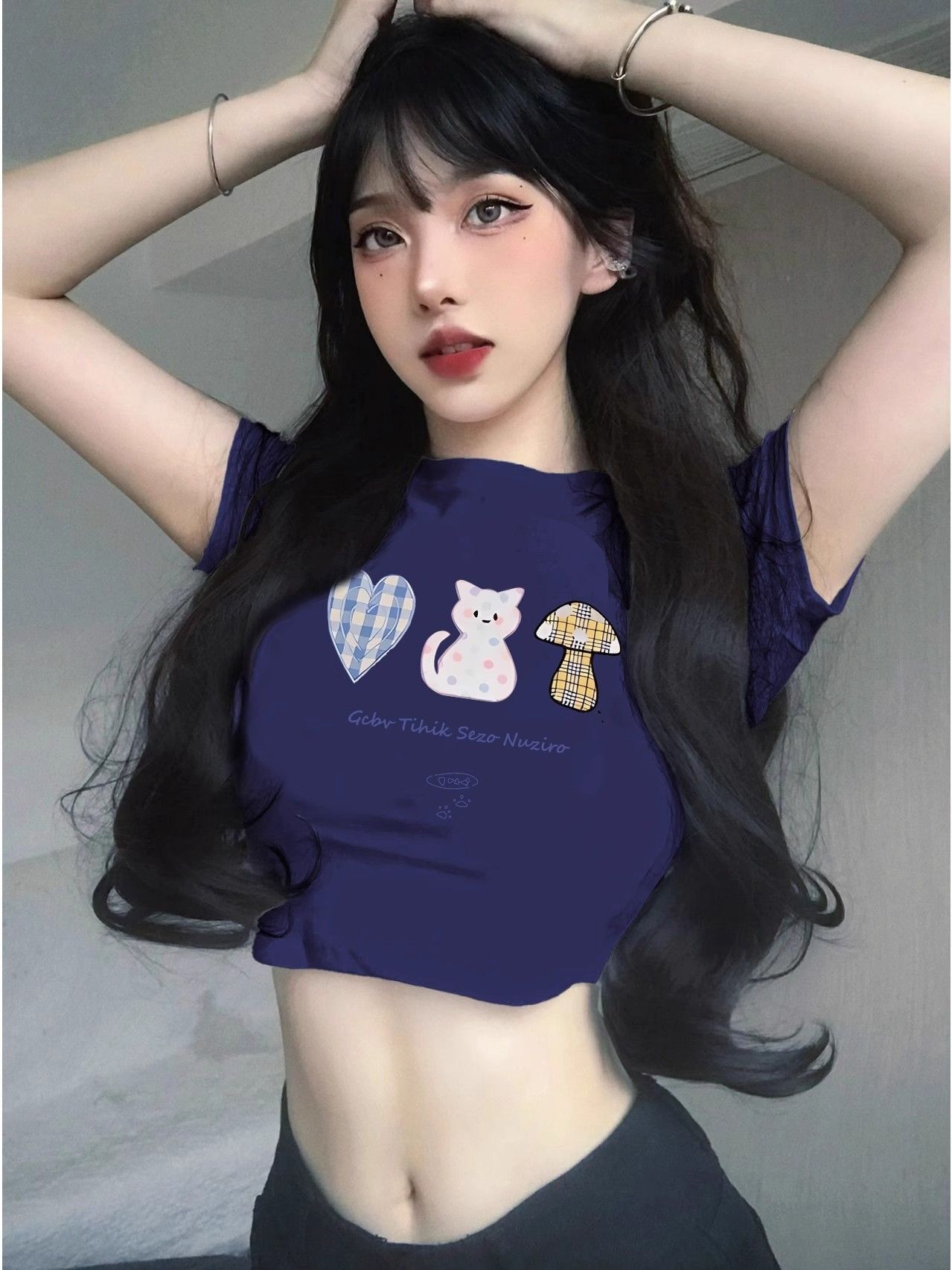 1*1纯棉 高弹力新款夏季短袖短款搭配高腰裤修身显瘦洋气上衣