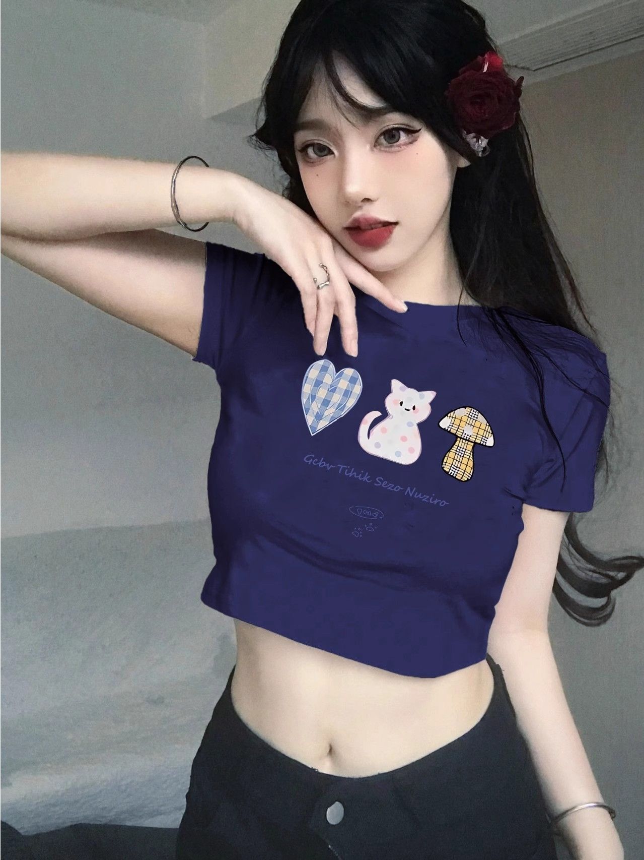 1*1纯棉 高弹力新款夏季短袖短款搭配高腰裤修身显瘦洋气上衣