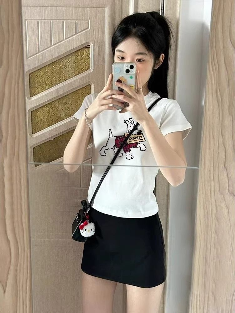 【1*1纯棉 常规款】印花正肩常规短袖 高弹力新款夏季修身显 【1*1纯棉 常规款】印花正肩常规短袖 高弹力新款夏季修身显