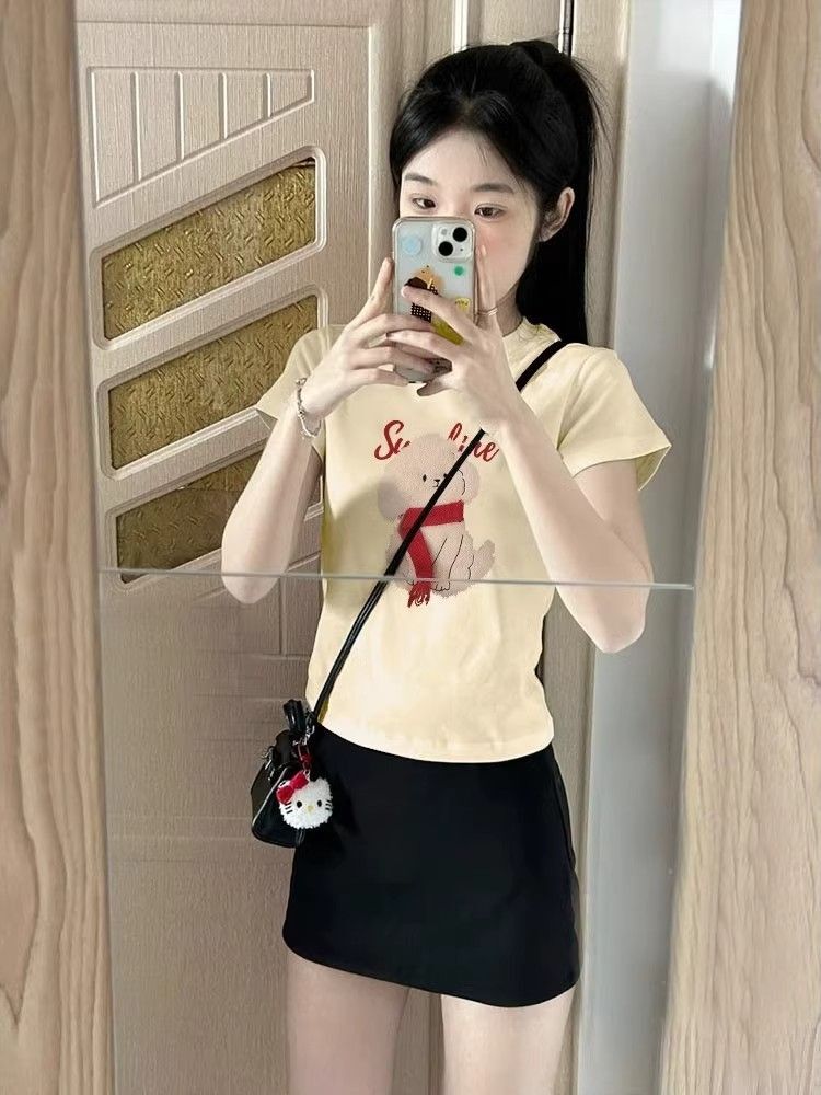 【1*1纯棉 常规款】印花正肩常规短袖 高弹力新款夏季修身显 【1*1纯棉 常规款】印花正肩常规短袖 高弹力新款夏季修身显