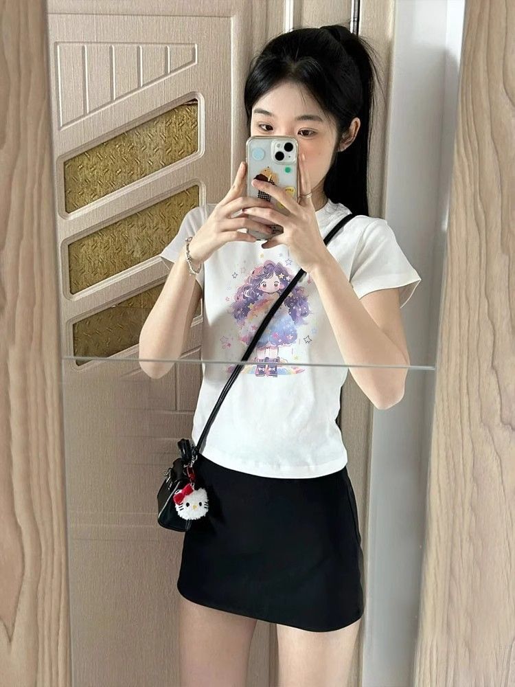 【1*1纯棉 常规款】印花正肩常规短袖 高弹力新款夏季修身显 【1*1纯棉 常规款】印花正肩常规短袖 高弹力新款夏季修身显