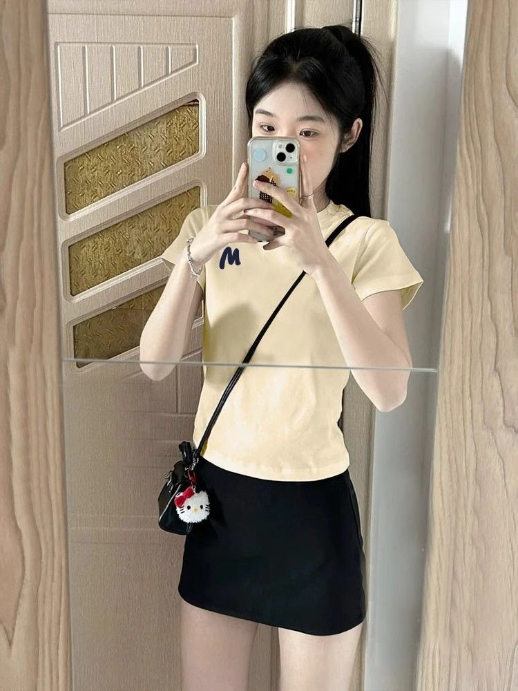 【1*1纯棉 常规款】印花正肩常规短袖 高弹力新款夏季修身显 【1*1纯棉 常规款】印花正肩常规短袖 高弹力新款夏季修身显