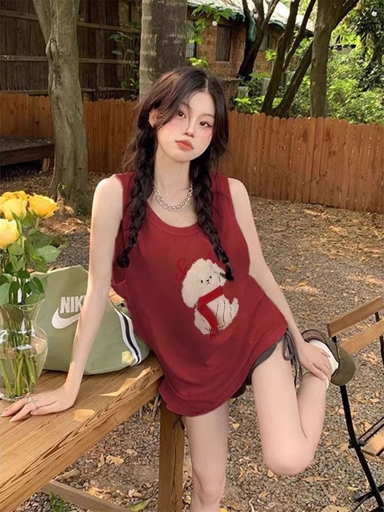 【包肩包领】夏日多巴胺穿搭无袖t恤美式坎肩背心无袖上衣