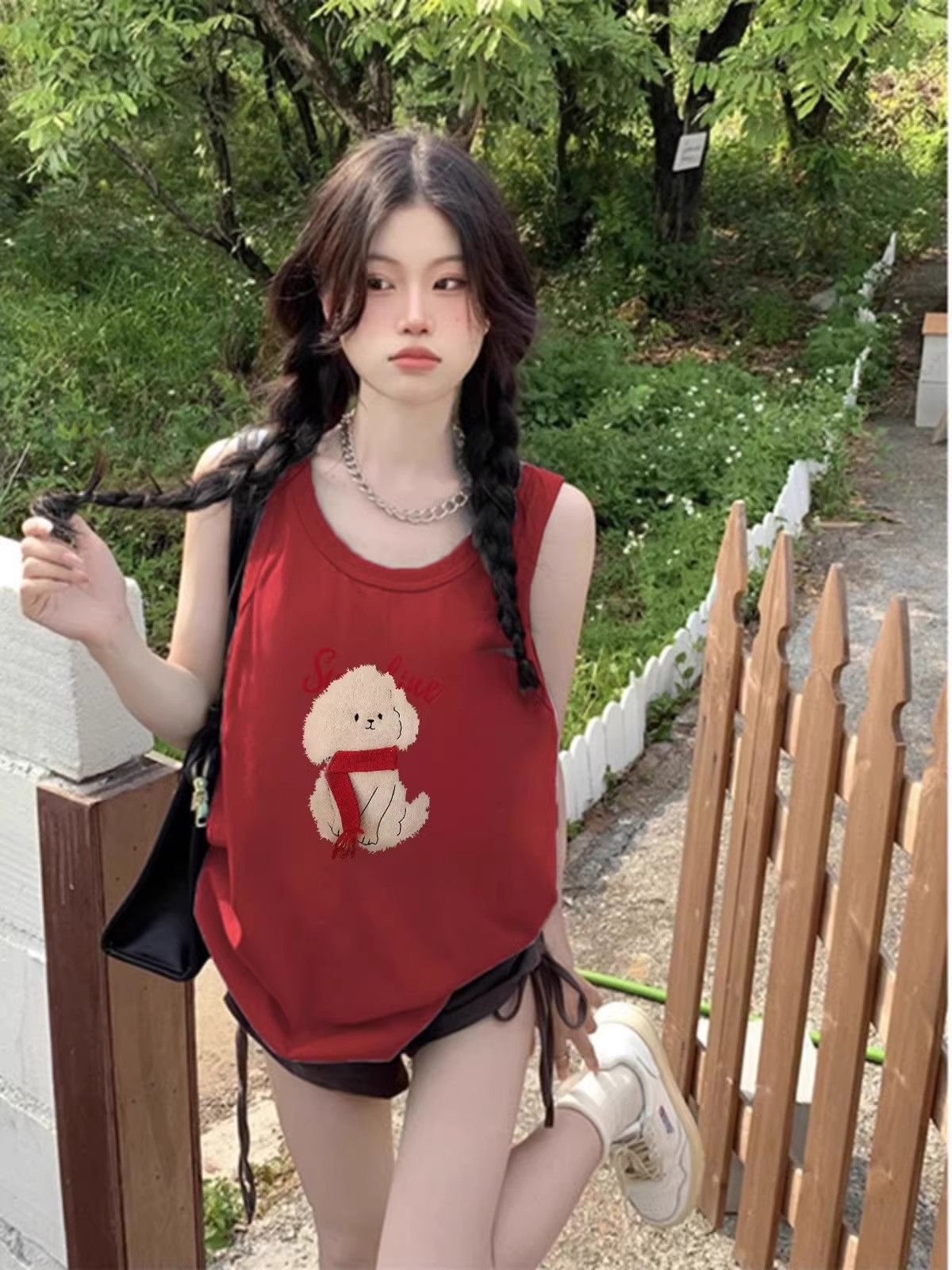 【包肩包领】夏日多巴胺穿搭无袖t恤美式坎肩背心无袖上衣