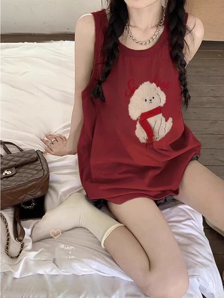 【包肩包领】夏日多巴胺穿搭无袖t恤美式坎肩背心无袖上衣