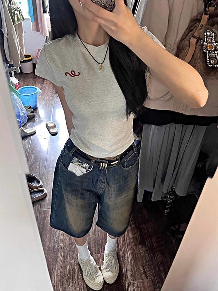 1*1纯棉 高弹力新款夏季短袖短款搭配高腰裤修身显瘦洋气上衣 1*1纯棉 高弹力新款夏季短袖短款搭配高腰裤修身显瘦洋气上衣