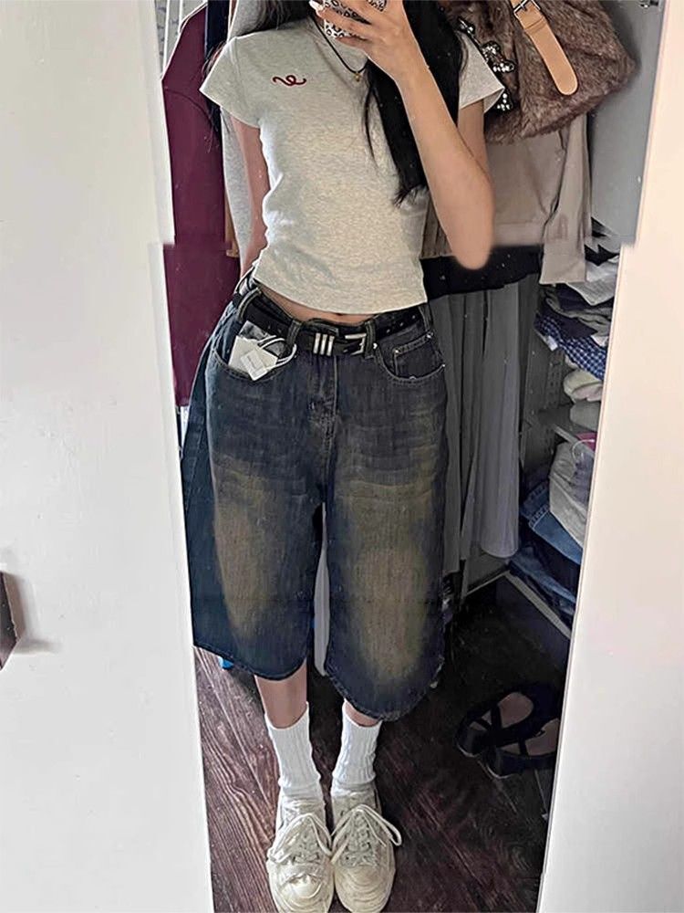 1*1纯棉 高弹力新款夏季短袖短款搭配高腰裤修身显瘦洋气上衣