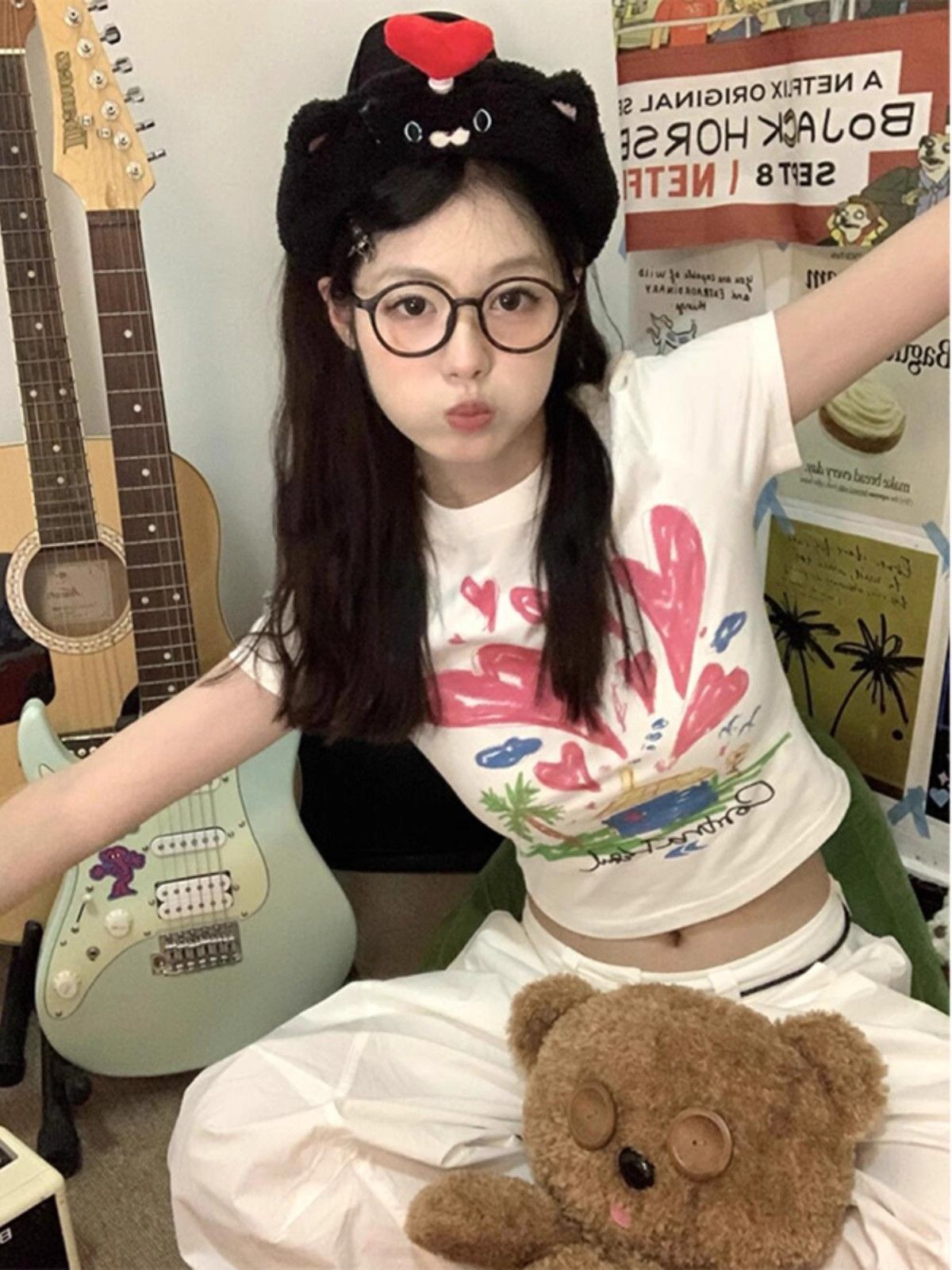 1*1纯棉 高弹力新款夏季短袖短款搭配高腰裤修身显瘦洋气上衣