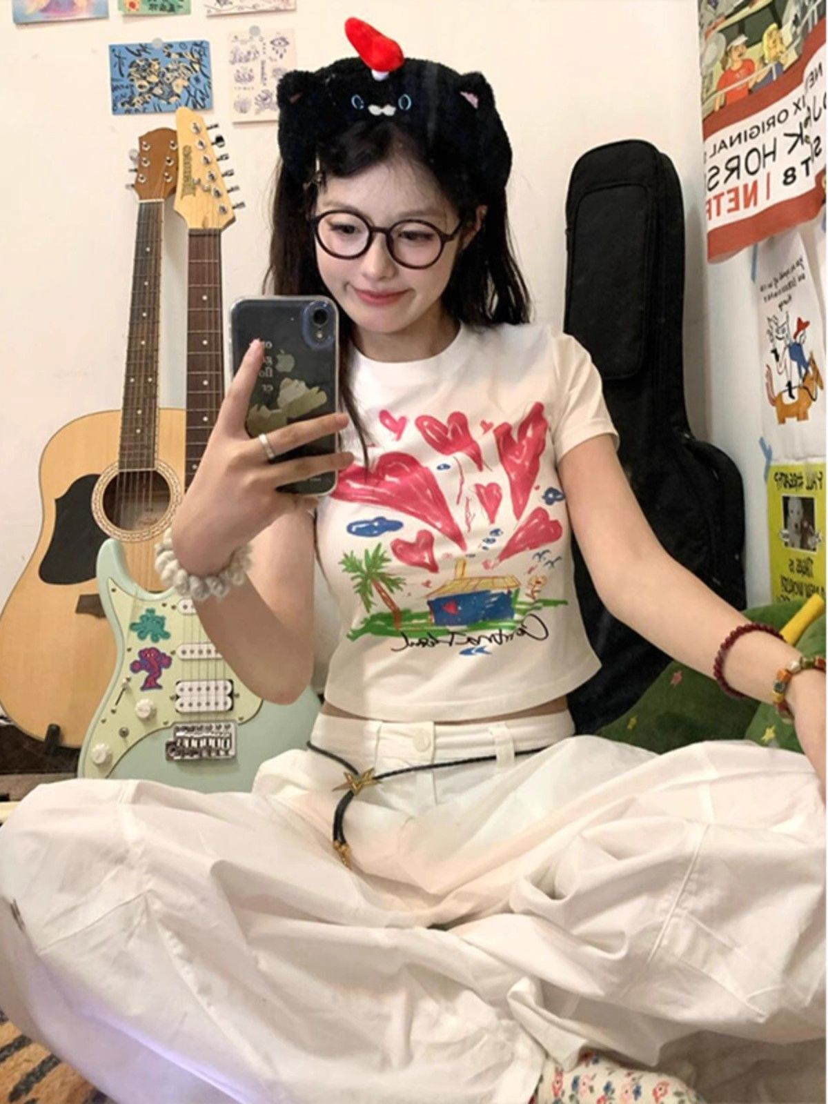 1*1纯棉 高弹力新款夏季短袖短款搭配高腰裤修身显瘦洋气上衣