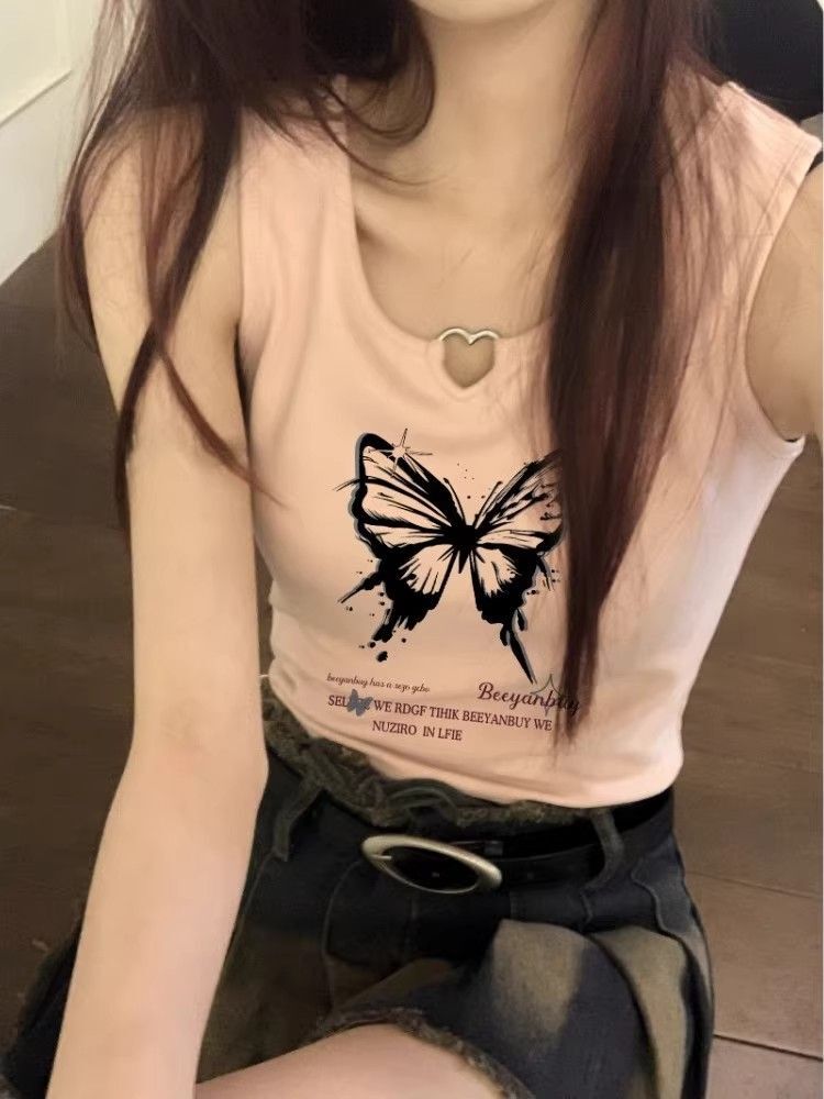 【包肩包领】夏日多巴胺穿搭无袖t恤美式短款辣妹修身显瘦小背心