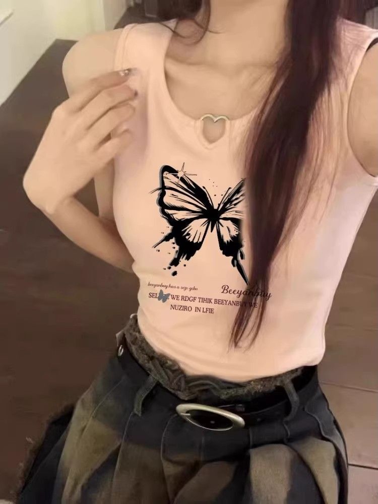 【包肩包领】夏日多巴胺穿搭无袖t恤美式短款辣妹修身显瘦小背心