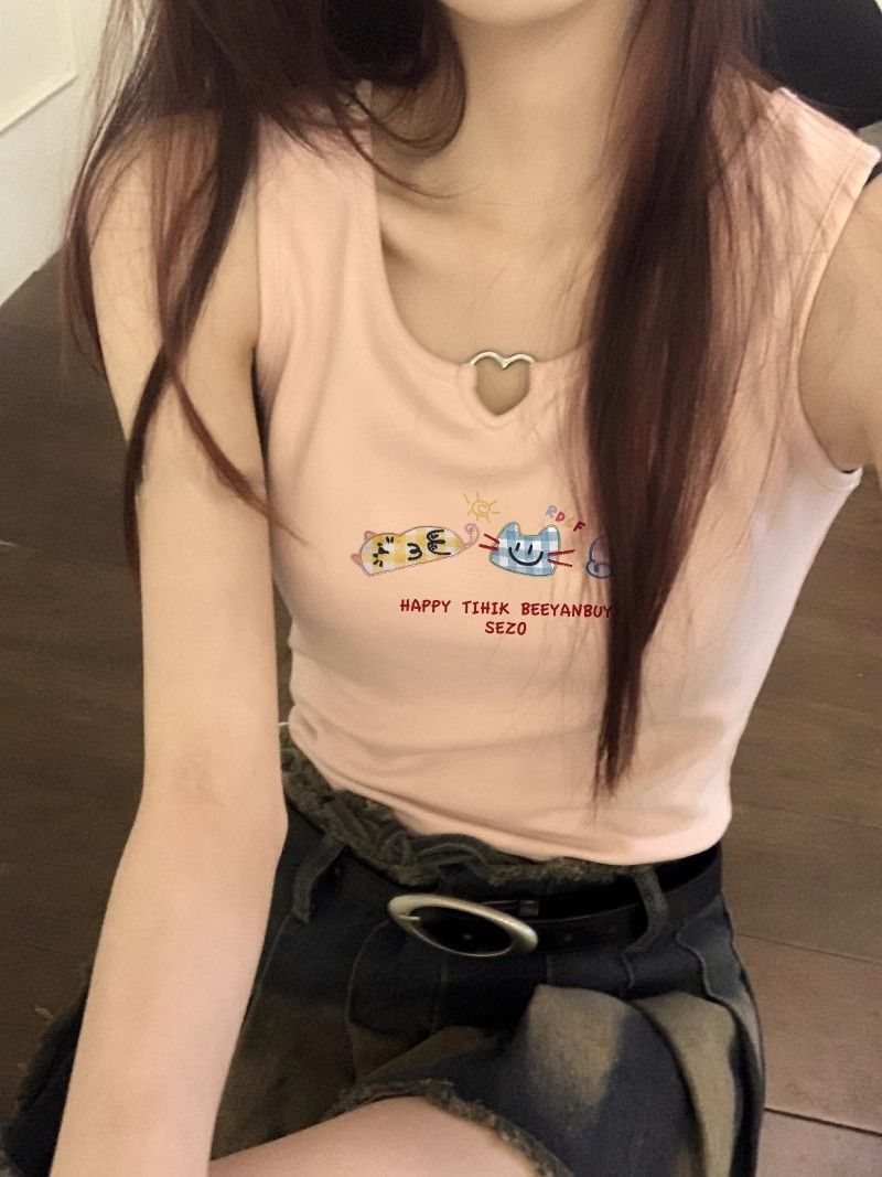 【包肩包领】夏日多巴胺穿搭无袖t恤美式短款辣妹修身显瘦小背心