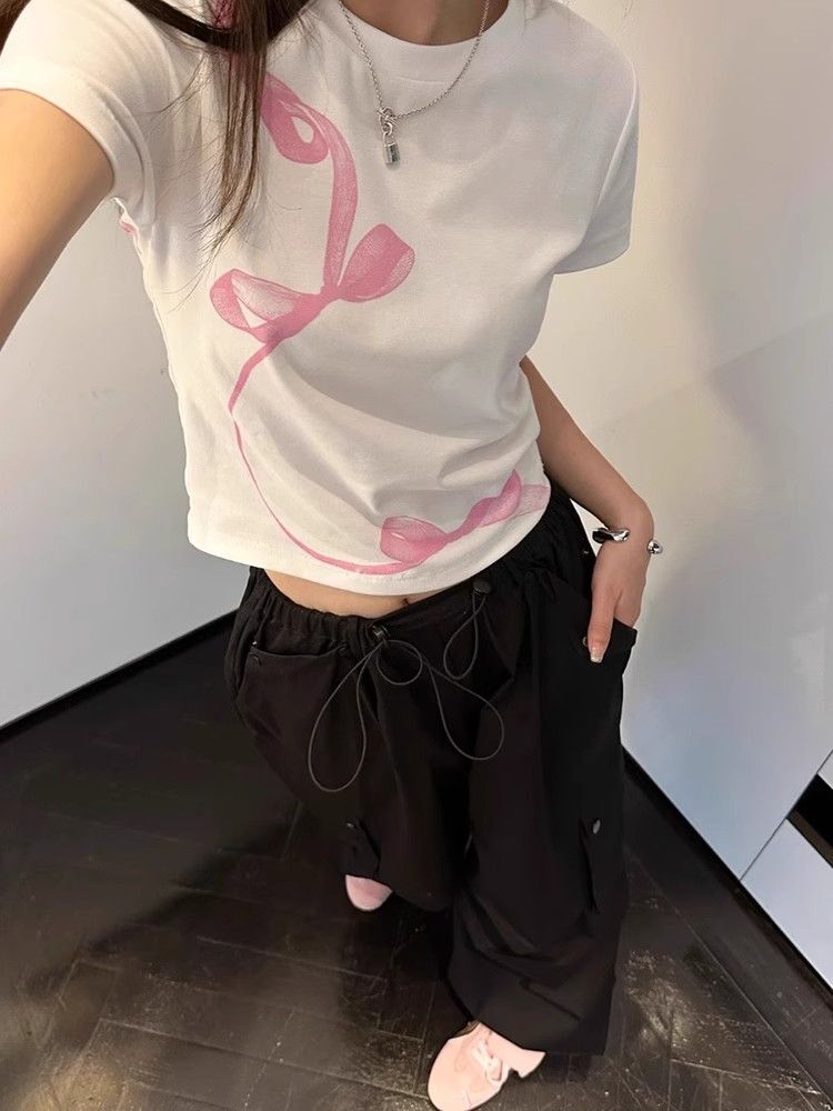 【1*1纯棉 常规款】印花正肩常规短袖 高弹力新款夏季修身显