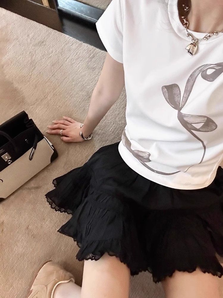 【1*1纯棉 常规款】印花正肩常规短袖 高弹力新款夏季修身显