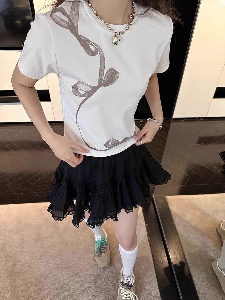 【1*1纯棉 常规款】印花正肩常规短袖 高弹力新款夏季修身显