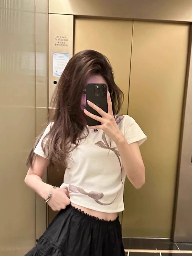 【1*1纯棉 常规款】印花正肩常规短袖 高弹力新款夏季修身显