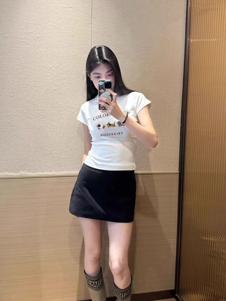 【1*1纯棉 常规款】印花正肩常规短袖 高弹力新款夏季修身显 【1*1纯棉 常规款】印花正肩常规短袖 高弹力新款夏季修身显