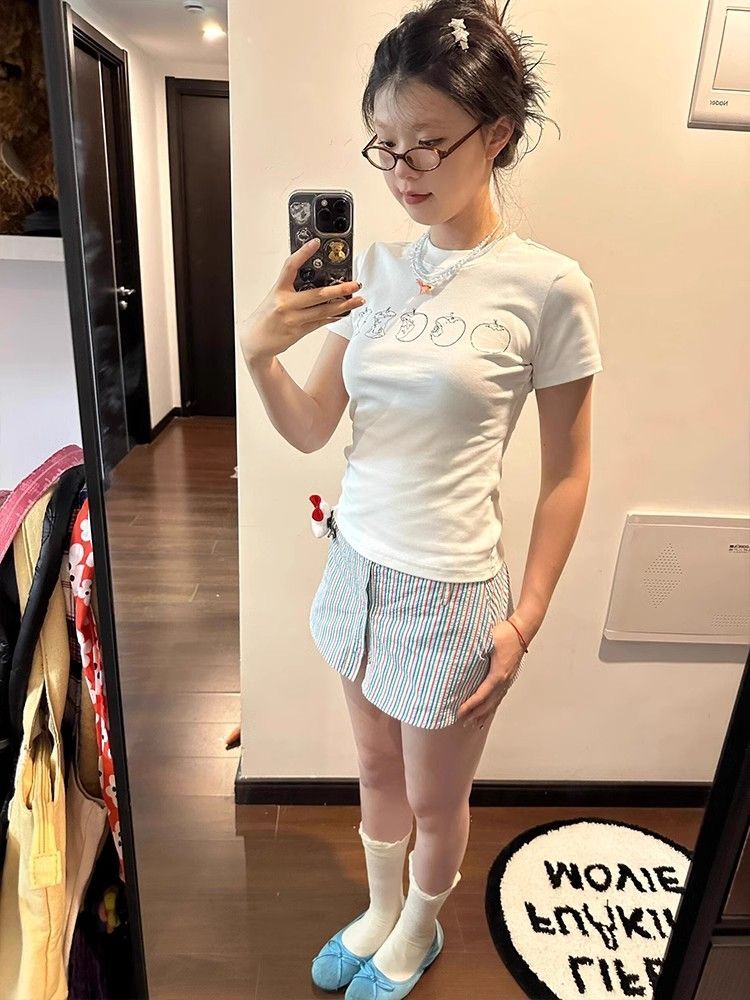 【1*1纯棉 常规款】印花正肩常规短袖 高弹力新款夏季修身显