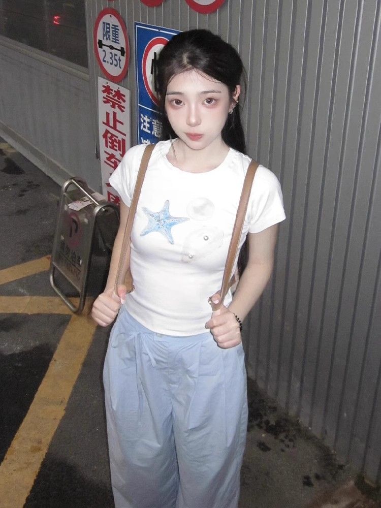 【1*1纯棉 常规款】印花正肩常规短袖 高弹力新款夏季修身显 【1*1纯棉 常规款】印花正肩常规短袖 高弹力新款夏季修身显